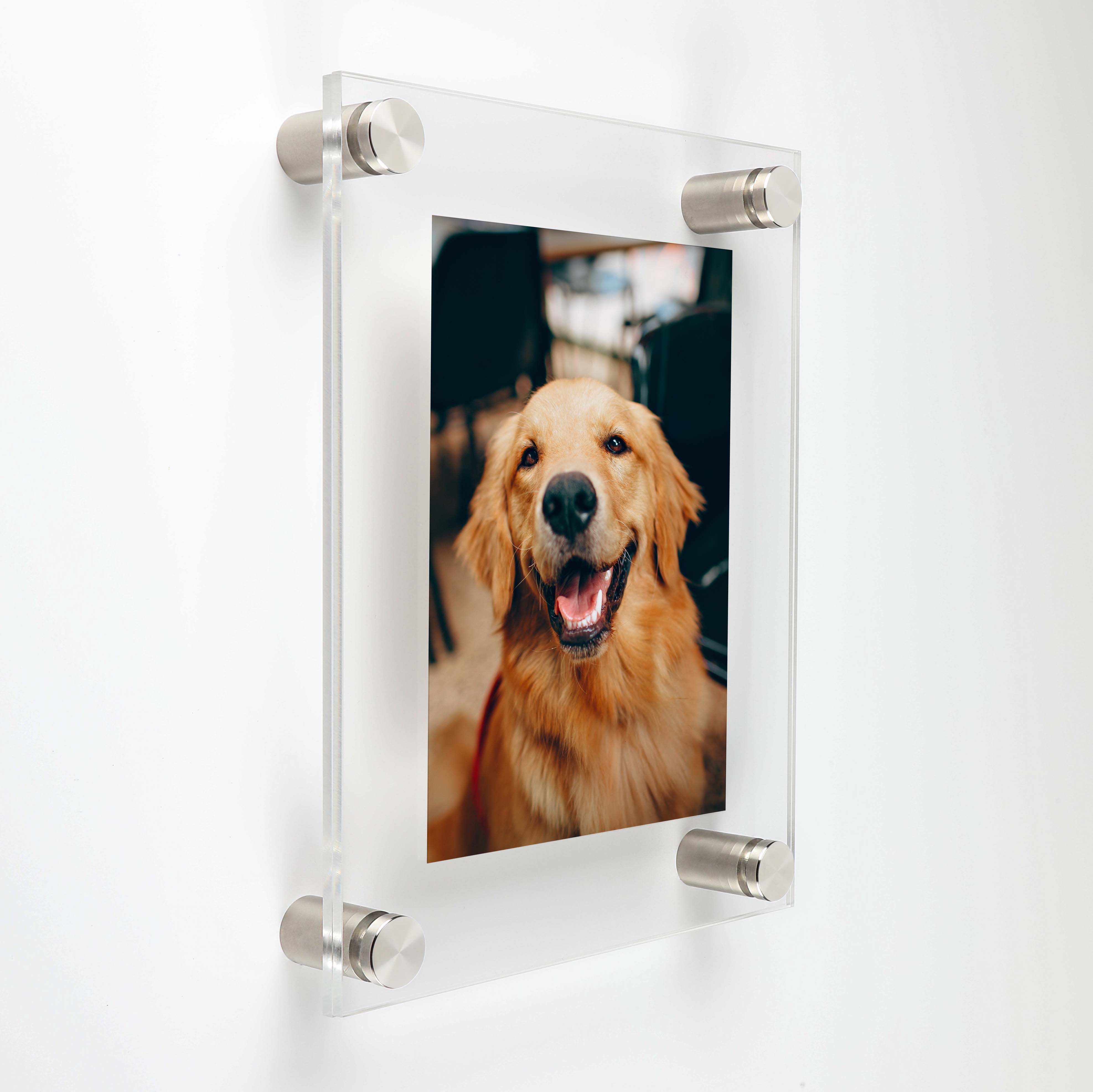 (2) 13-1/2'' x 16-1/2'' Clear Acrylics , Pre-Drilled With Polished Edges (Thick 1/8'' each), Wall Frame with (4) 5/8'' x 1/2'' Brushed Stainless Steel Standoffs includes Screws and Anchors